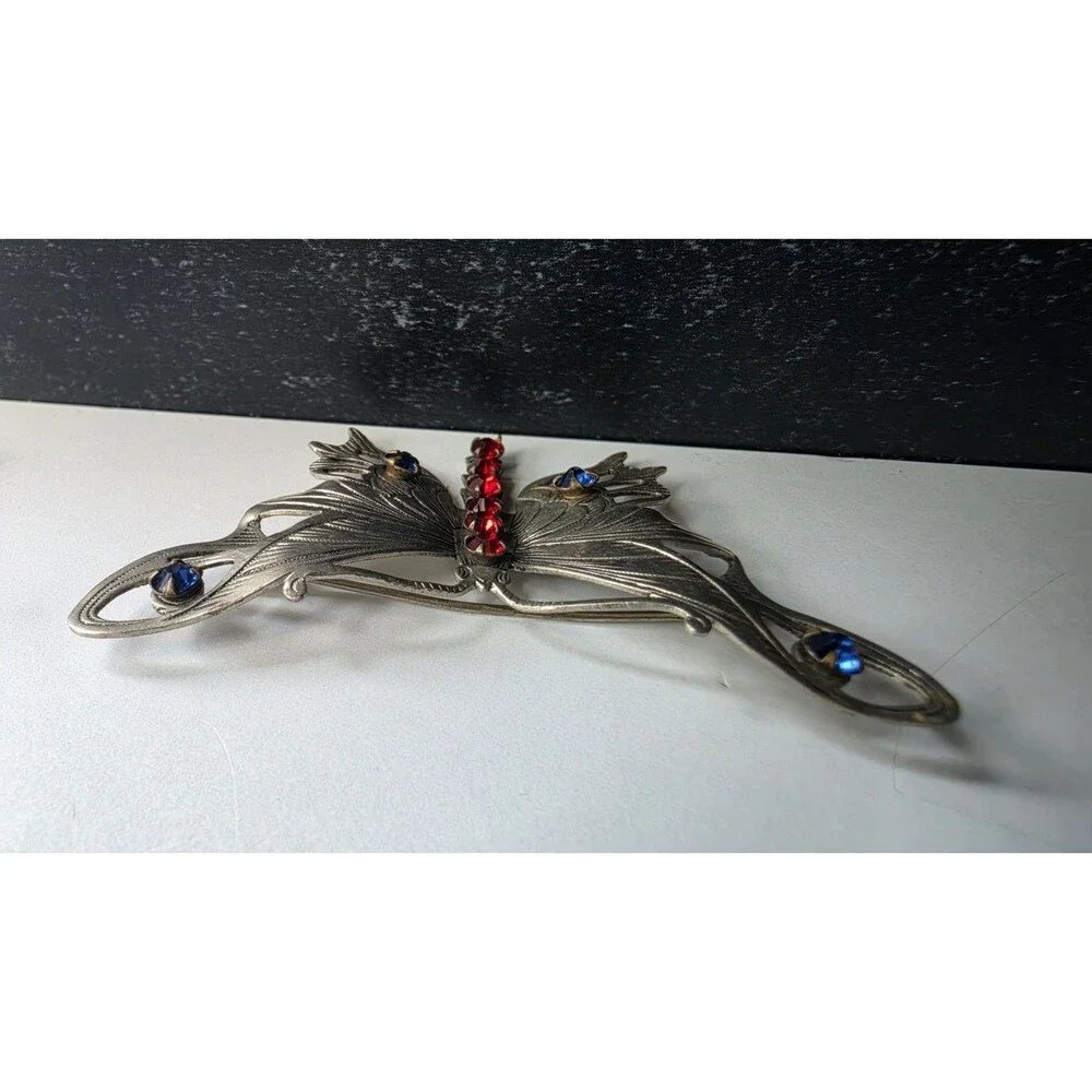 Rhinestone Silver Tone Metal Butterfly Brooch Vintage Costume Jewelry